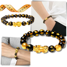 Carica l&#39;immagine nel visualizzatore di Gallery, Bracciale in ossidiana nero e oro
