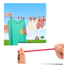 Carica l&#39;immagine nel visualizzatore di Gallery, Stendibiancheria da campeggio elasticizzato da 4 m con picchetti
