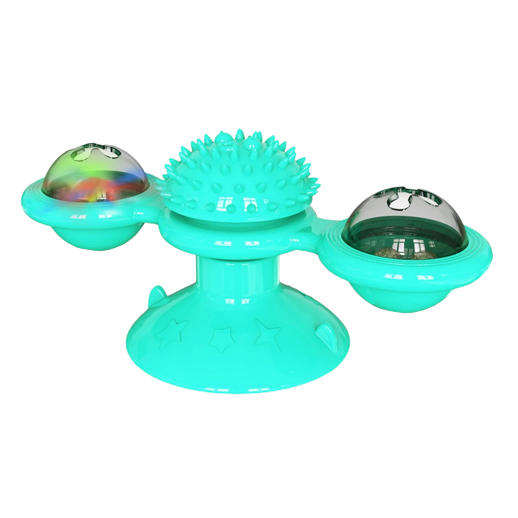 Giocattolo per gatti con mulino a vento rotante e spazzola