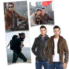 Carica l&#39;immagine nel visualizzatore di Gallery, Giacca da moto classica in pelle marrone - Ozerty
