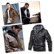 Carica l&#39;immagine nel visualizzatore di Gallery, Giacca da moto classica in pelle marrone - Ozerty

