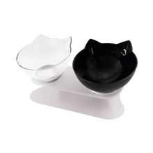 Carica l&#39;immagine nel visualizzatore di Gallery, Ciotola comfort rialzata per gatti -Trasparente Nero/Doppio - Ozerty
