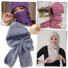 Carica l&#39;immagine nel visualizzatore di Gallery, Cappello con cappuccio in maglia antivento con sciarpa e protezione per le orecchie integrate - Ozerty
